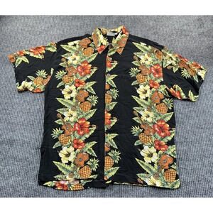 Pineapple Moon Shirt Mens Medium Black Hawaiian Ukulele Pineapple Floral Aloha